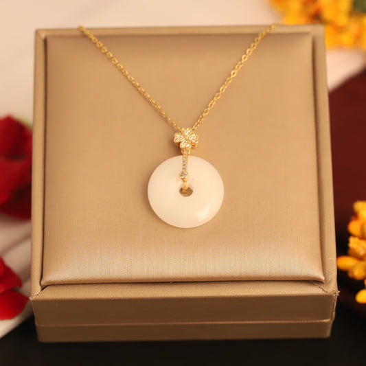 Ivory Bloom Pendant Necklace -Jade-Inspired Charm - ZIPPORY