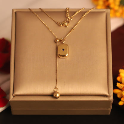 Subtle Blue Stone with Sleek Rectangular Pendant Necklace - ZIPPORY