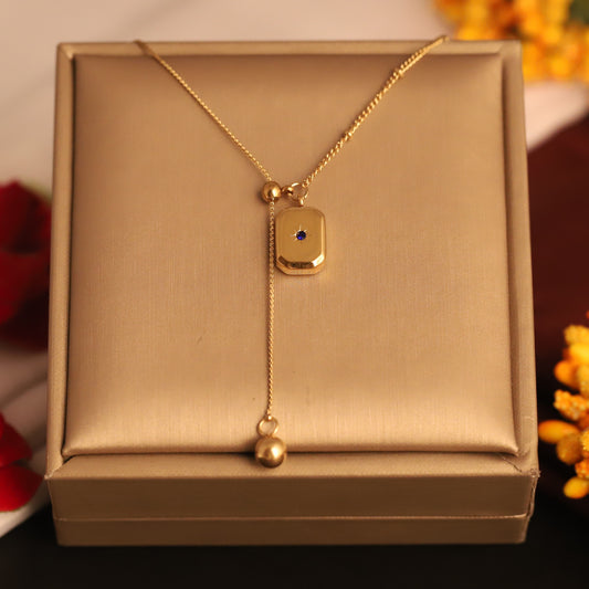 Subtle Blue Stone with Sleek Rectangular Pendant Necklace - ZIPPORY