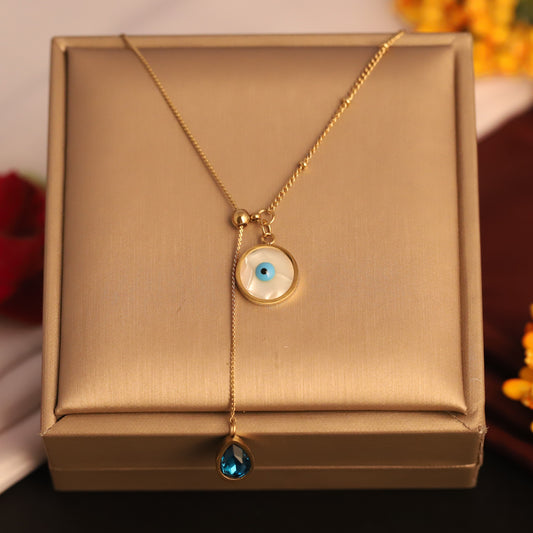 Evil Eye and Blue Gem Pendant Necklace