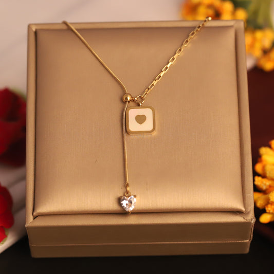Chic Gold Heart Crystal Drop Pendant Necklace - ZIPPORY