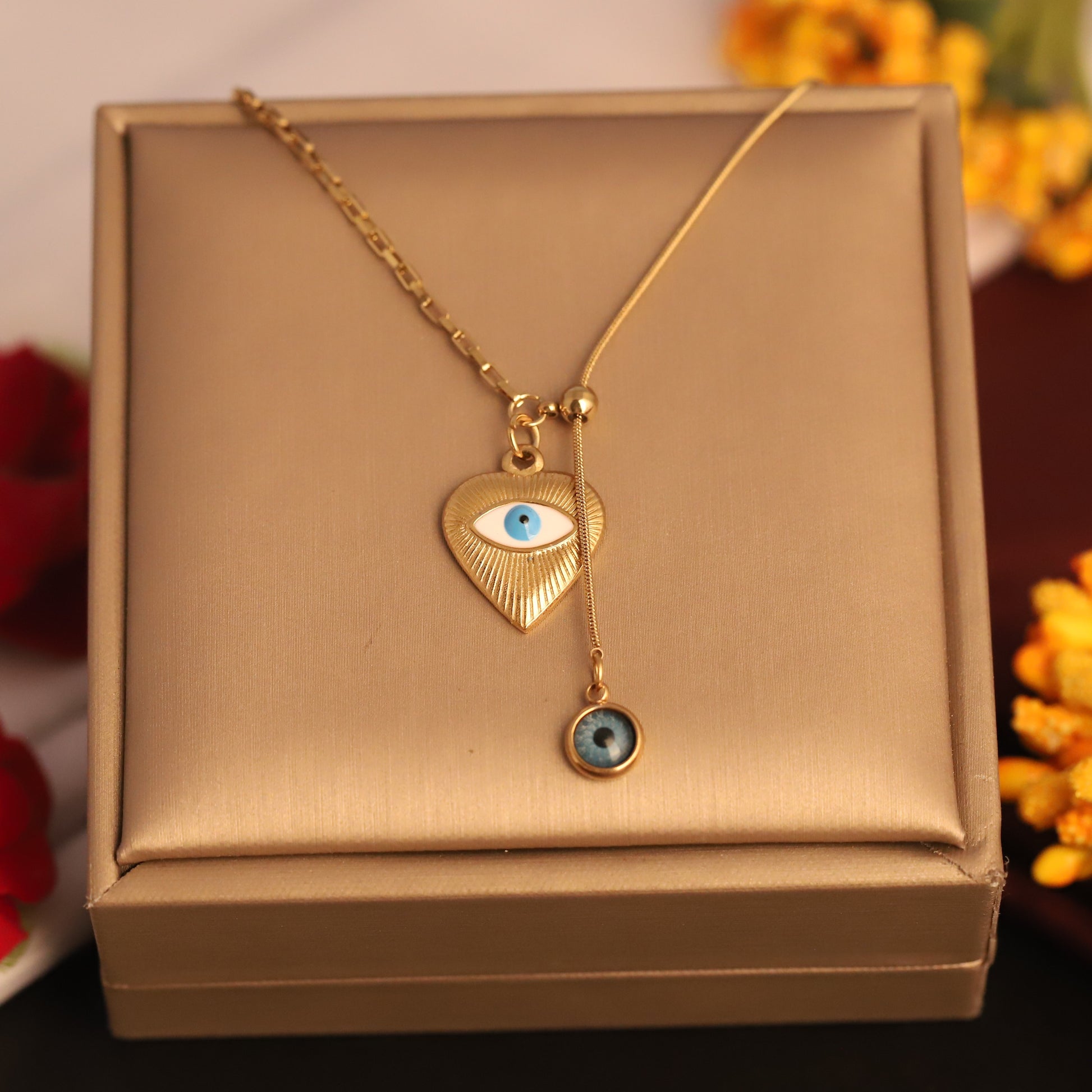 Aura Heart Evil Eye Pendant Necklace - ZIPPORY