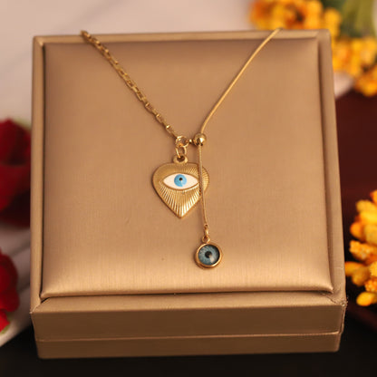 Aura Heart Evil Eye Pendant Necklace - ZIPPORY