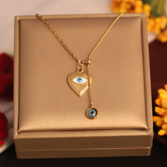 Aura Heart Evil Eye Pendant Necklace - ZIPPORY