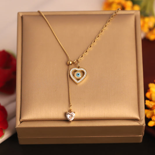 Heart Evil Eye Pendant Necklace - ZIPPORY