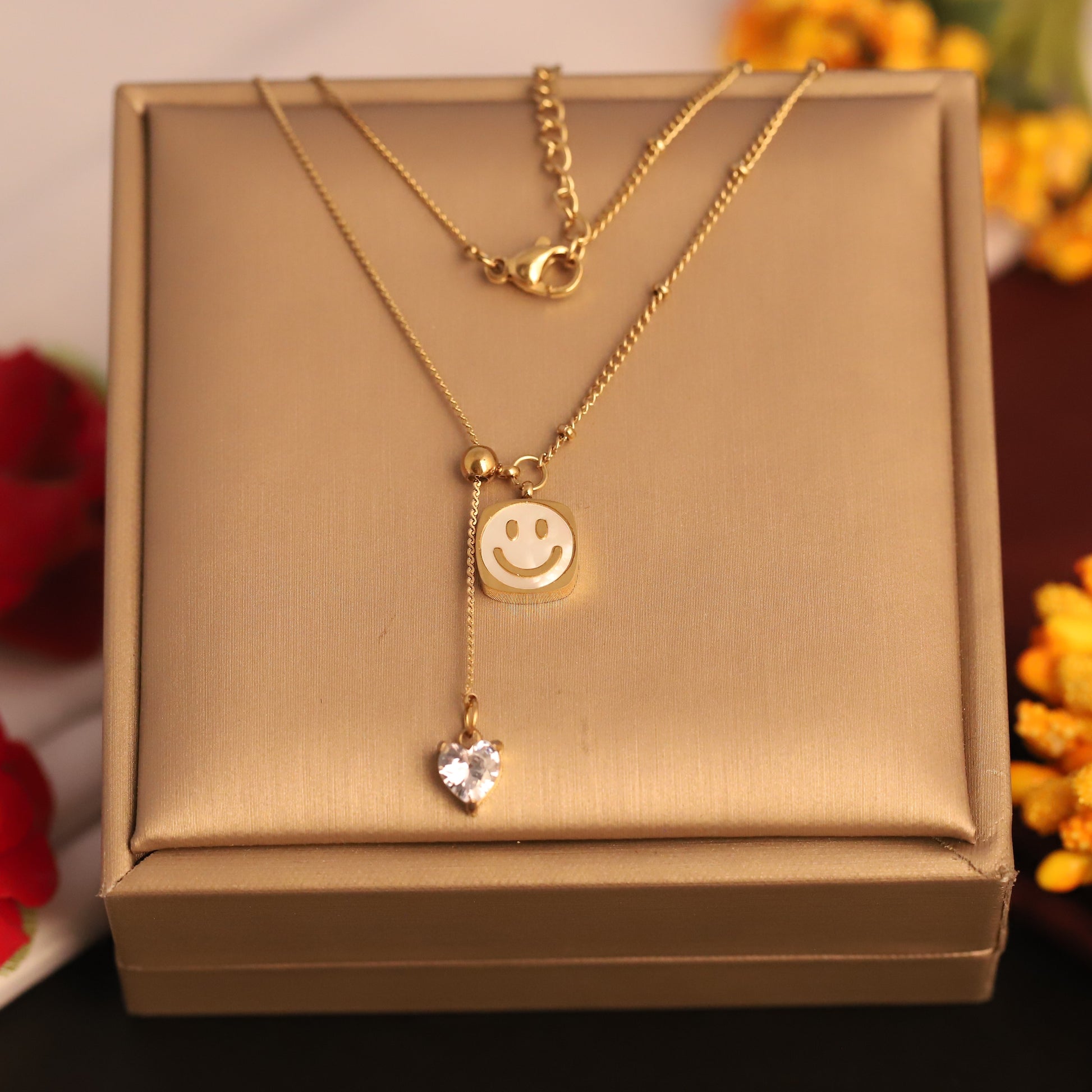 Golden Glow Smiley Charm Pendant  Necklace – Love Drop - ZIPPORY
