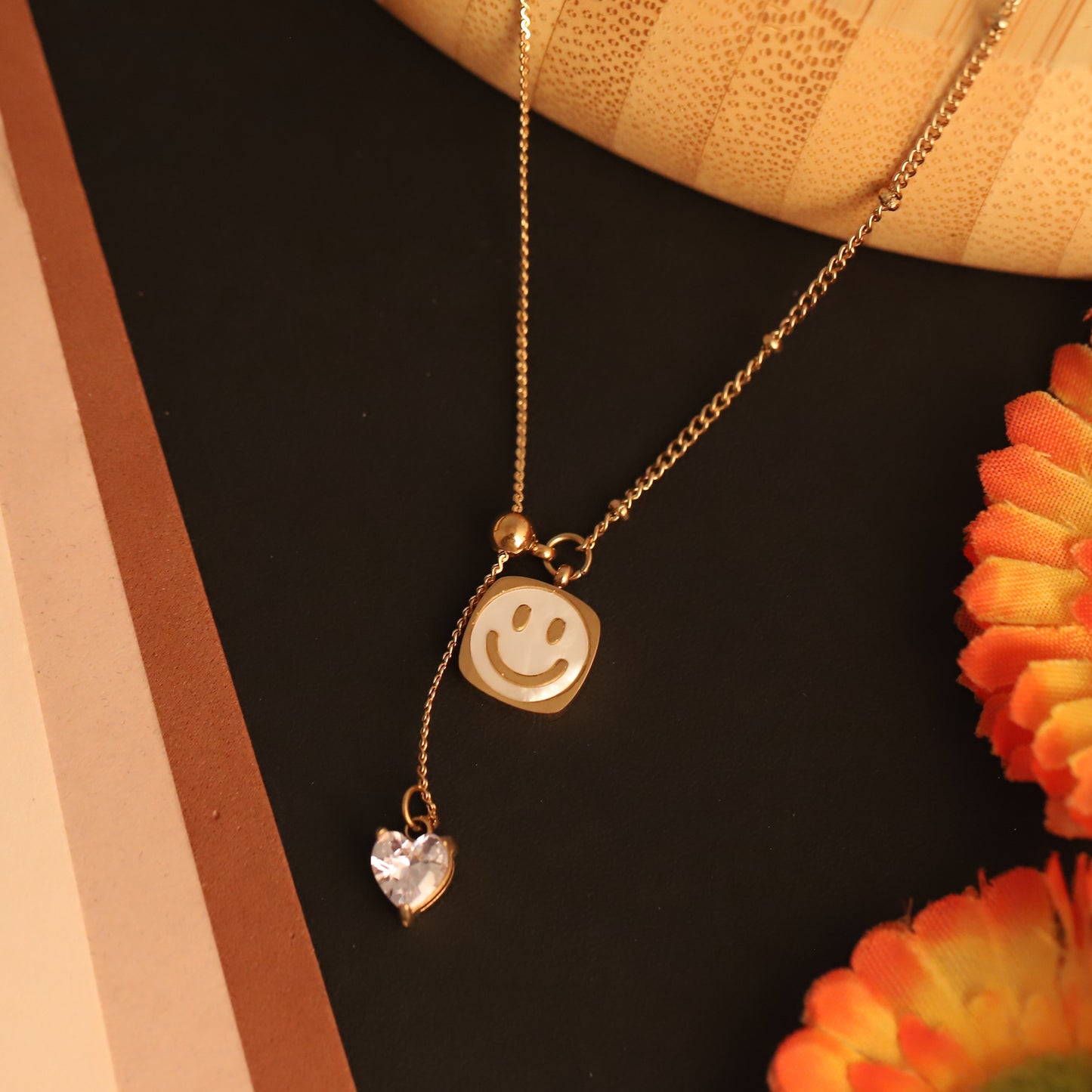 Golden Glow Smiley Charm Pendant  Necklace – Love Drop - ZIPPORY