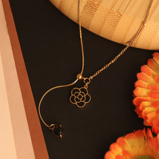 Black Enamel Floral Pendant Necklace - ZIPPORY