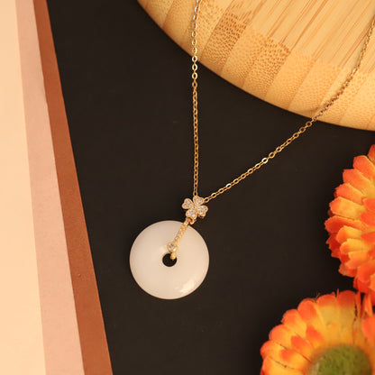 Ivory Bloom Pendant Necklace -Jade-Inspired Charm - ZIPPORY