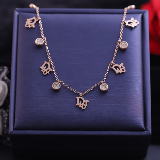 Elegant Rose Gold Plated Dior Beaded Necklace - ZIPPORY