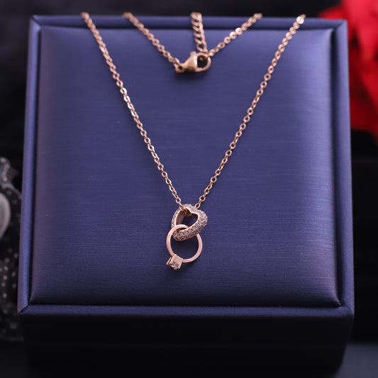 Stunning Rose Gold-Plated Heart-Ring Intertwined Necklace - ZIPPORY