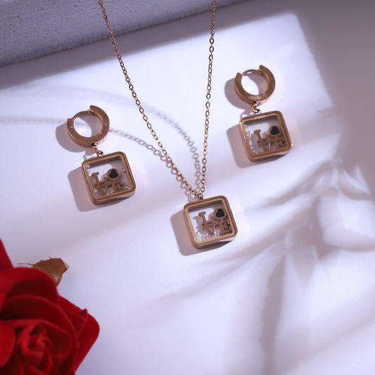 Elegant Love Design Necklace Jewelry set -Rose Gold Plated - ZIPPORY