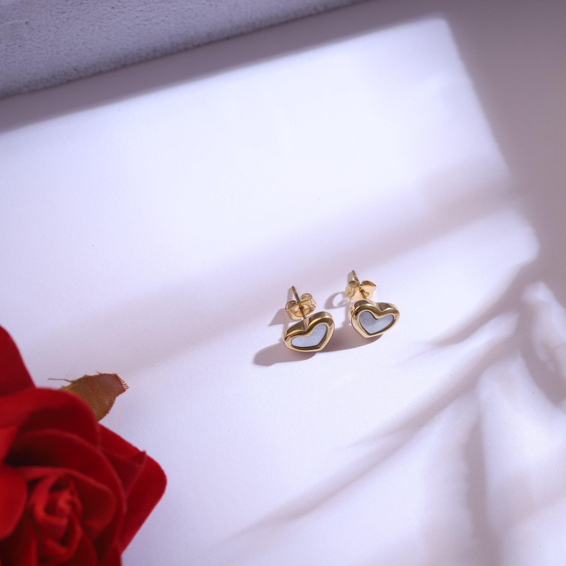 Elegant White Heart Enamel Pendant Necklace Set- 22K Gold Plated - ZIPPORY