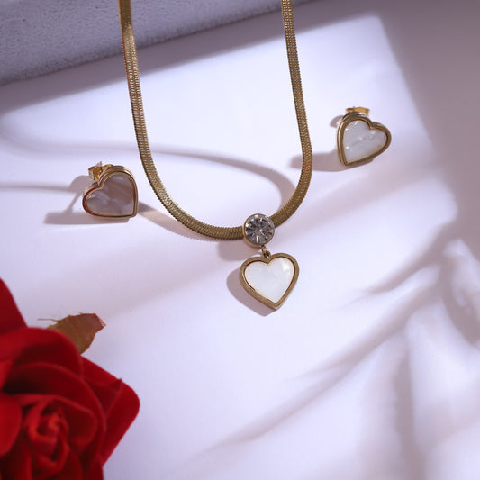 Elegant White Heart Crystal Charm Jewelry Necklace Set - 22K Gold Plated - ZIPPORY