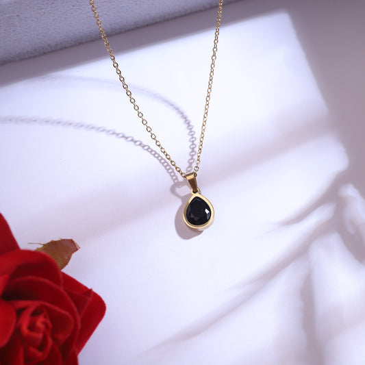 Elegant 22K Gold-Plated Black Gem Teardrop Jewelry Necklace Set