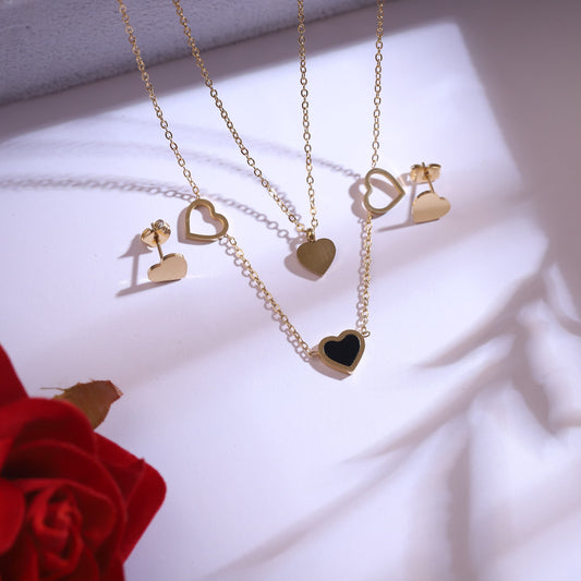 Multicolor Heart Shaped Double Layered Necklace Combo Set - ZIPPORY