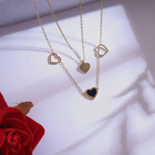 Multicolor Heart Shaped Double Layered Necklace Combo Set - ZIPPORY