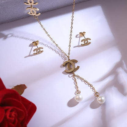 Elegant Pearl Drop Necklace Jewelry Set – 22K Gold-Plated - ZIPPORY