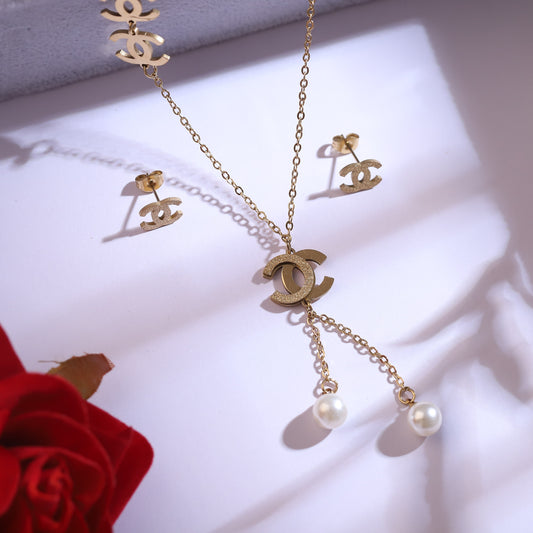 Elegant Pearl Drop Necklace Jewelry Set – 22K Gold-Plated - ZIPPORY