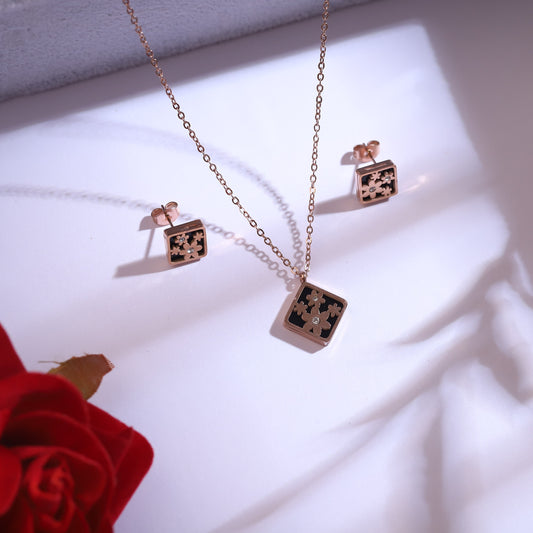 Elegant Floral Motif Necklace Jewelry Set –  Rose Gold Plated - ZIPPORY