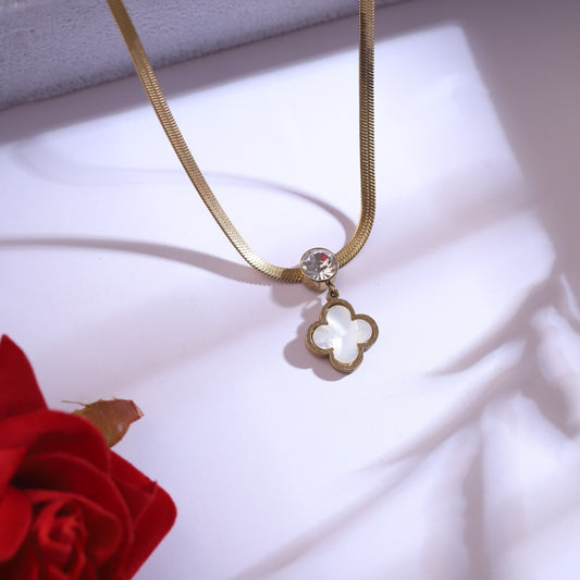 White Clover Charm Necklace Jewelry Set-22K Gold Plated