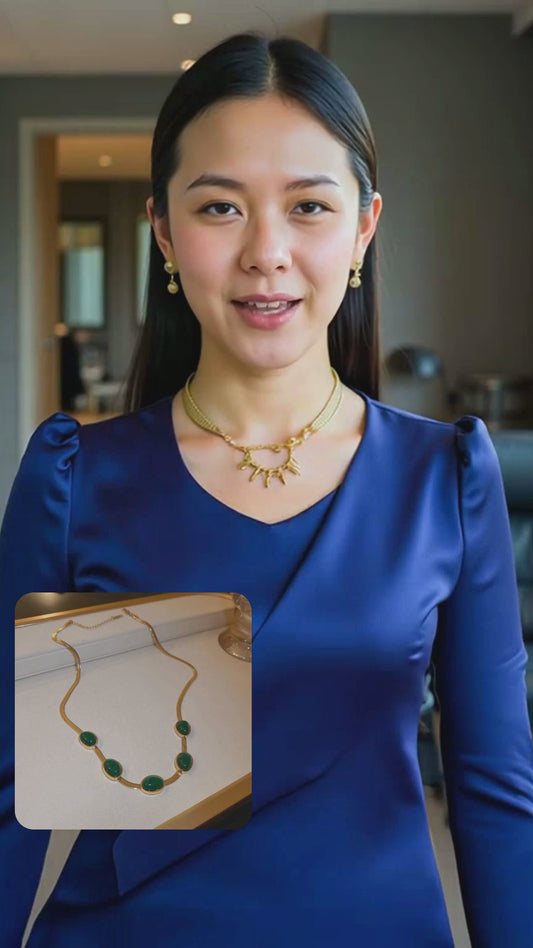 Oval Green Crystal Pendant Necklace Set With Bracelet