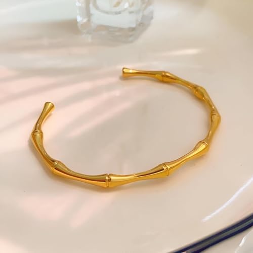 Bamboo Cuff Bracelet-Gold Plated Bamboo Shape - ZIPPORY