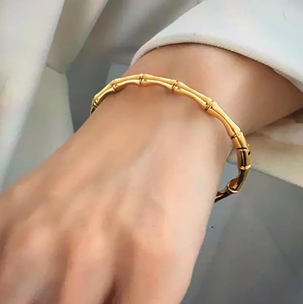 Bamboo Cuff Bracelet-Gold Plated Bamboo Shape - ZIPPORY