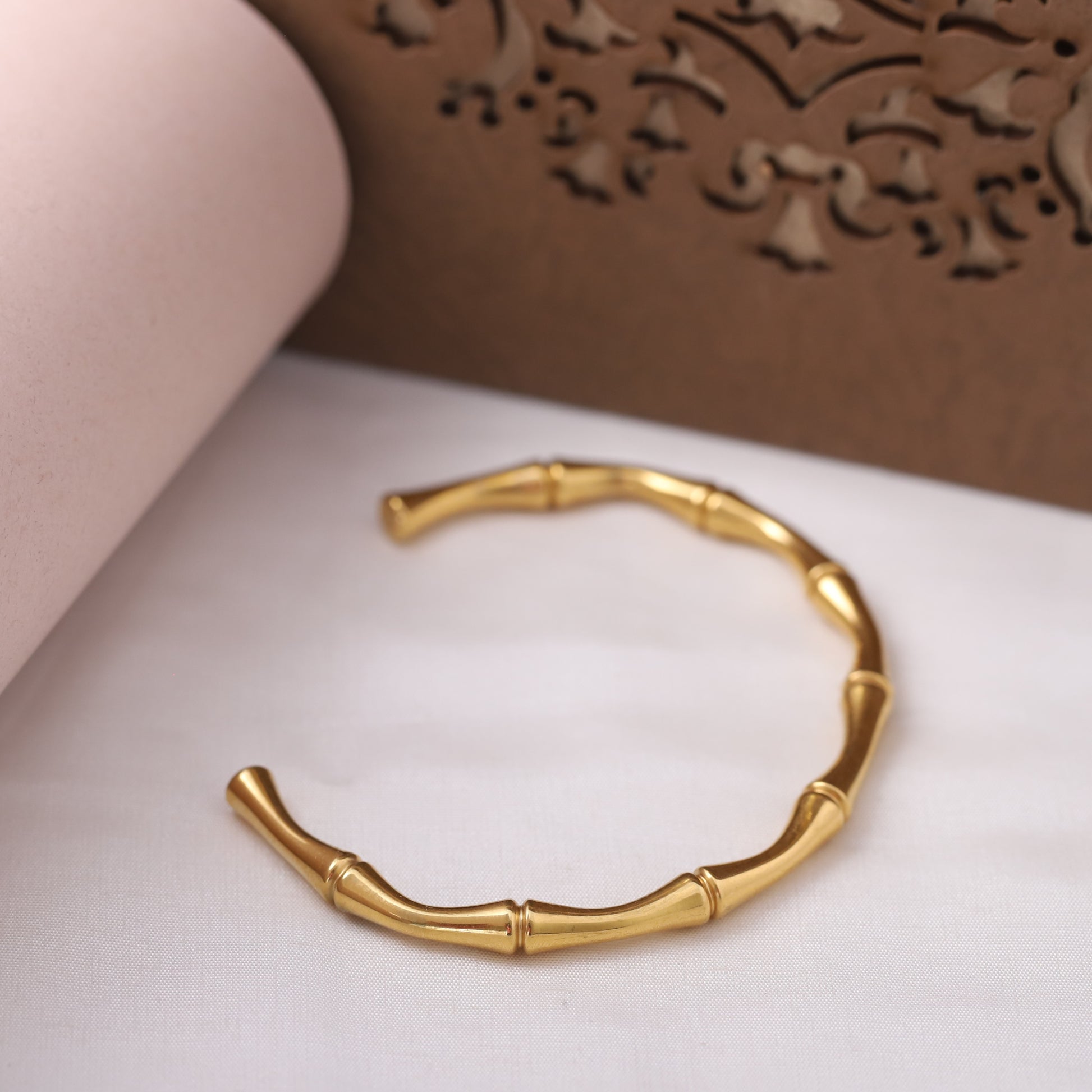Bamboo Cuff Bracelet-Gold Plated Bamboo Shape - ZIPPORY