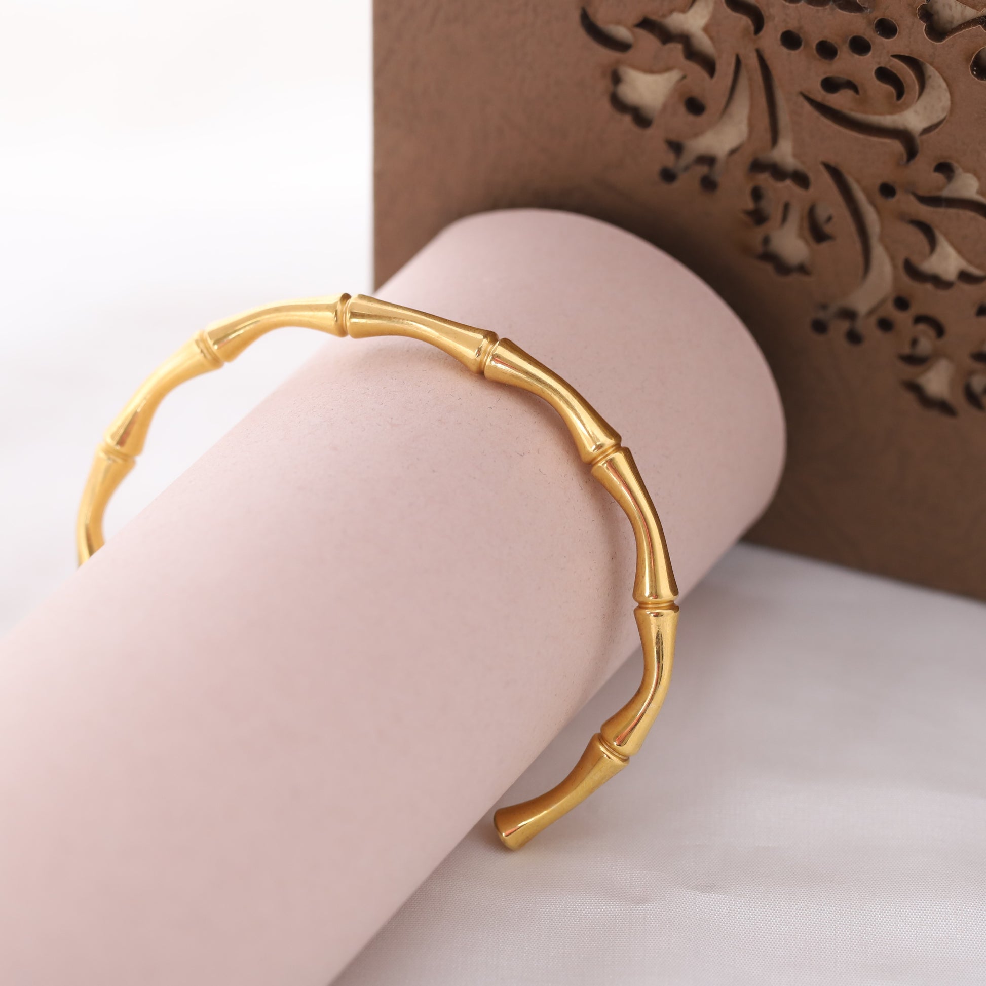 Bamboo Cuff Bracelet-Gold Plated Bamboo Shape - ZIPPORY