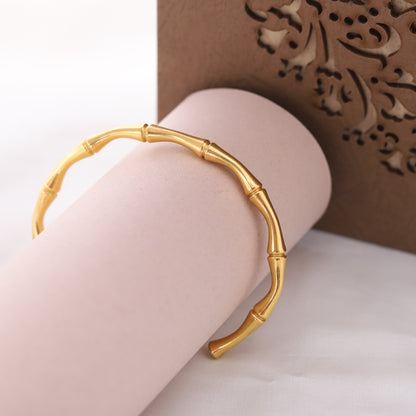 Bamboo Cuff Bracelet-Gold Plated Bamboo Shape - ZIPPORY