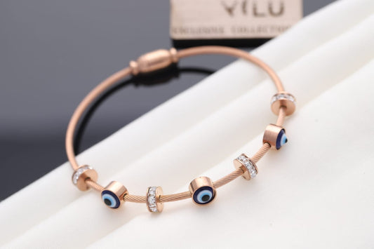 Evil Eye Bracelet With Magnetic Lock-Rose Gold - ZIPPORY