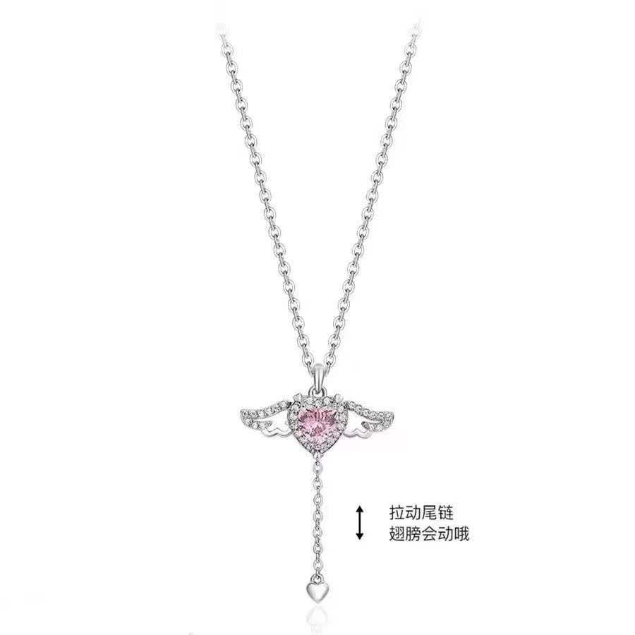 Angel Wing Heart Stone Minimalist Necklace - ZIPPORY