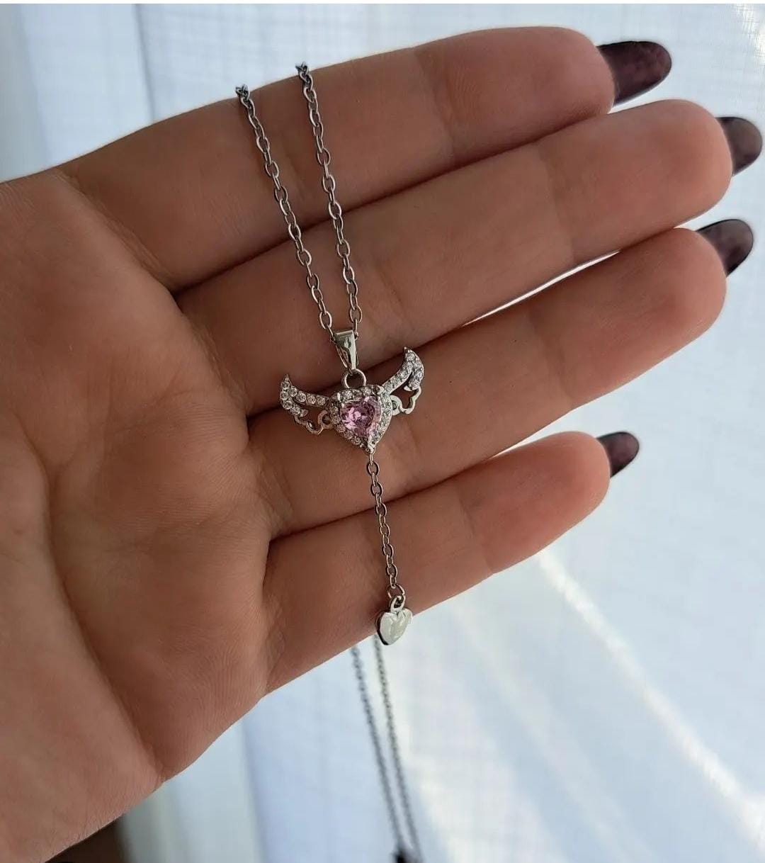 Angel Wing Heart Stone Minimalist Necklace - ZIPPORY