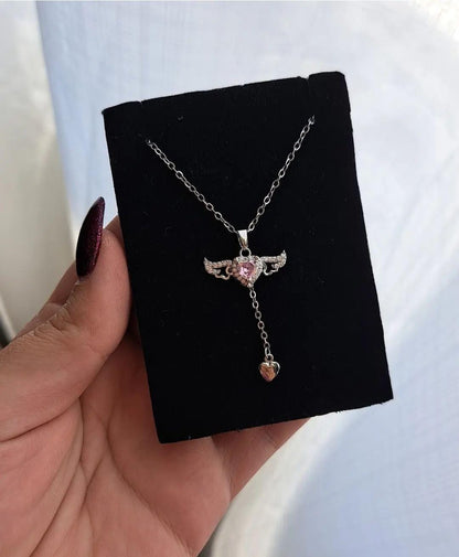Angel Wing Heart Stone Minimalist Necklace - ZIPPORY