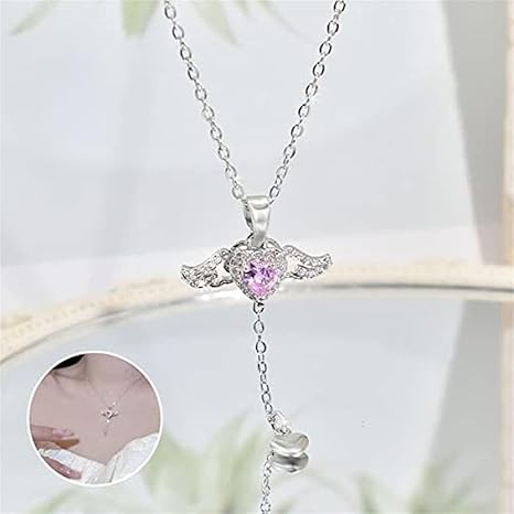 Angel Wing Heart Stone Minimalist Necklace - ZIPPORY