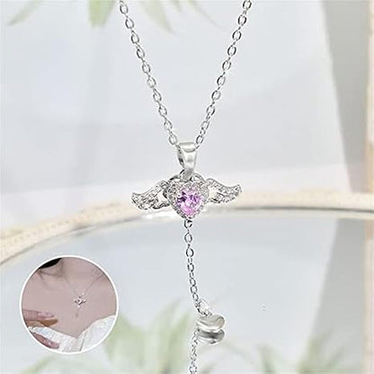 Angel Wing Heart Stone Minimalist Necklace - ZIPPORY