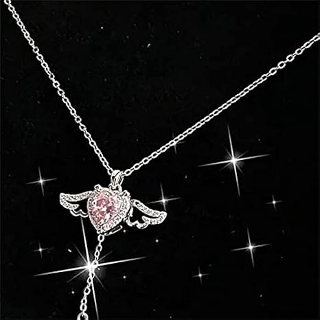 Angel Wing Heart Stone Minimalist Necklace - ZIPPORY