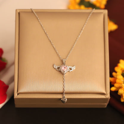 Angel Wing Heart Stone Minimalist Necklace - ZIPPORY