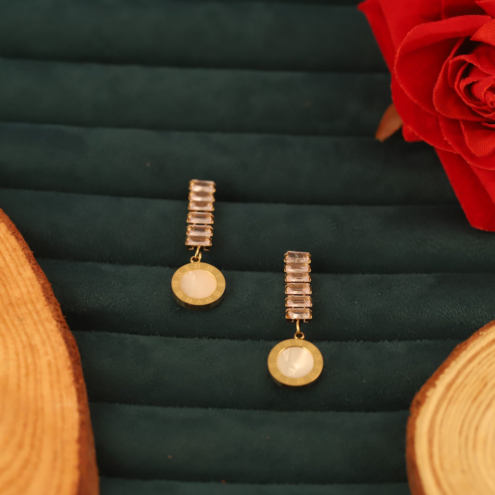 Beautiful Stainless Steel Cubic Stone Gold Plated Earrings - ZIPPORY