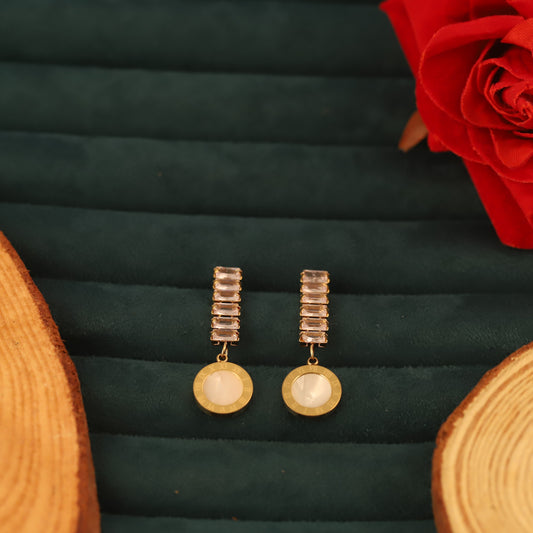 Beautiful Stainless Steel Cubic Stone Gold Plated Earrings - ZIPPORY