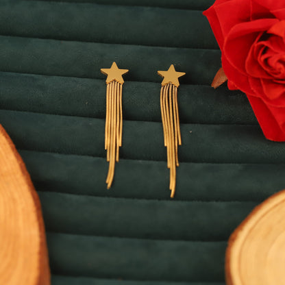 Bold Star Shaped Chain Dangle Earrings - ZIPPORY