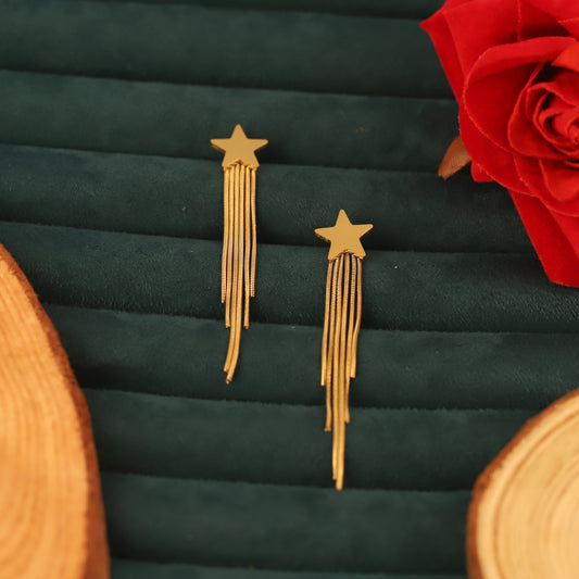 Bold Star Shaped Chain Dangle Earrings - ZIPPORY