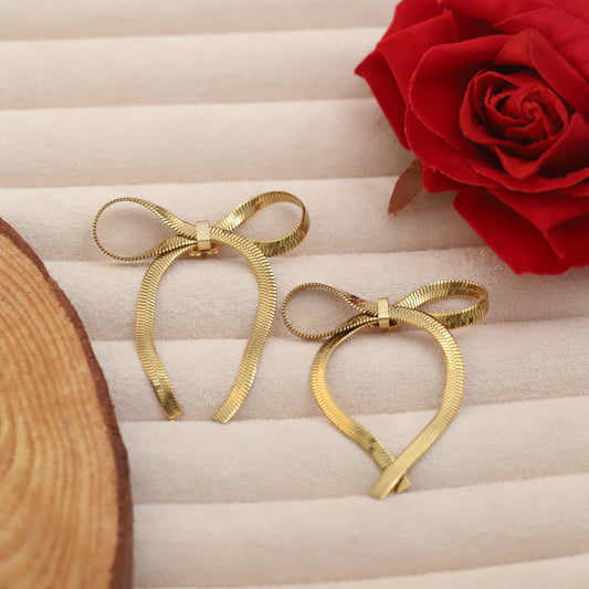 Bow Shaped Drop Earrings - ZIPPORY