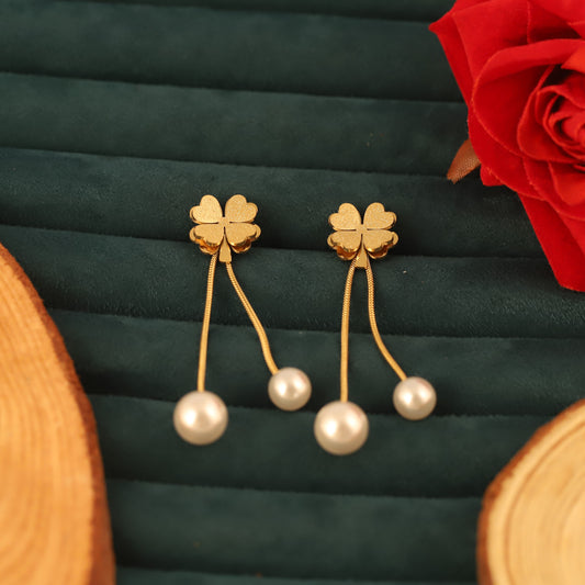 Charming 3D Flower Pearls Dangle Earrings - ZIPPORY