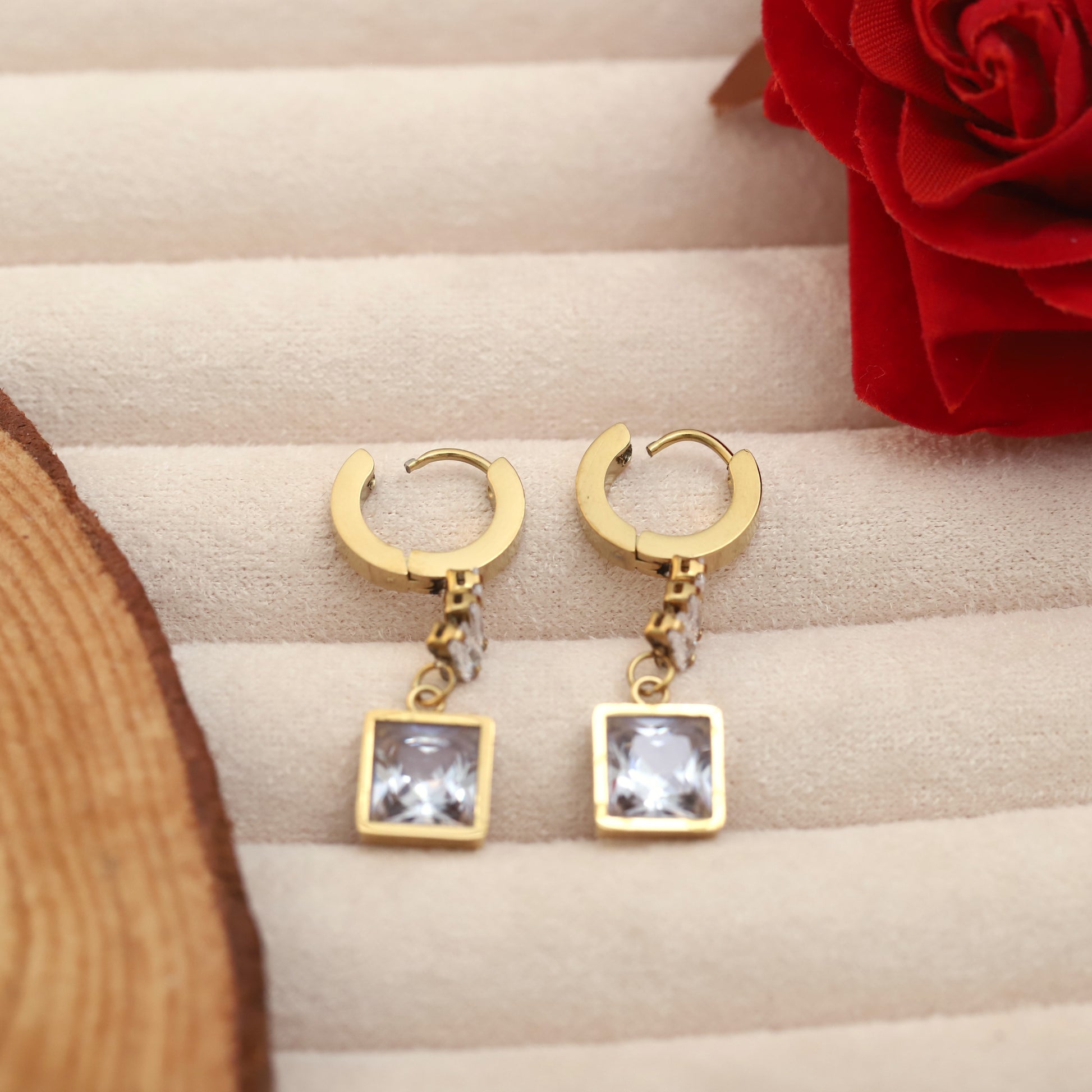 Charming Crystal Square Hoop Drop Earrings - ZIPPORY