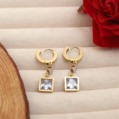 Charming Crystal Square Hoop Drop Earrings - ZIPPORY