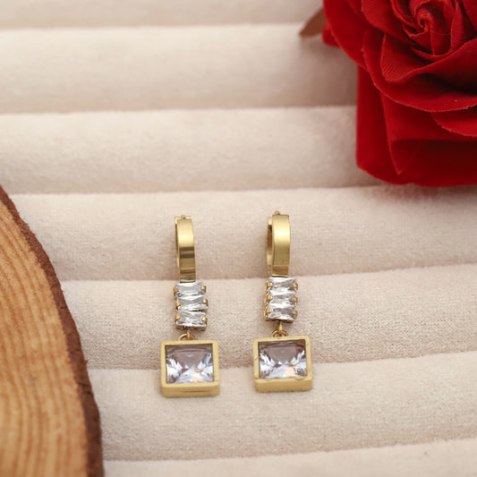 Charming Crystal Square Hoop Drop Earrings - ZIPPORY