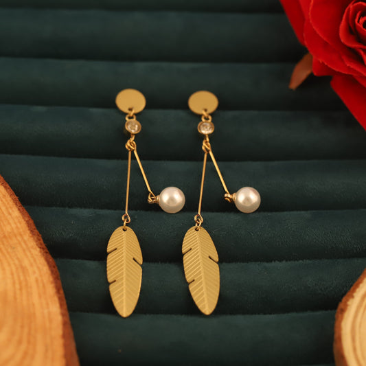 Charming Pearl Leaf Dangle Earrings - ZIPPORY