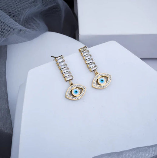 Crystal Evil Eye Drop Earrings - ZIPPORY